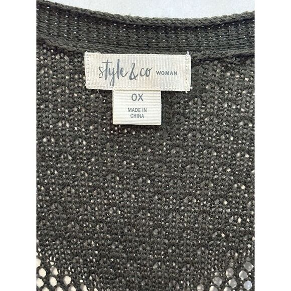 Style & Co Long Bohemian Olive Open Front Crochet‎ Sweater Womens 0X Fall Boho - Picture 3 of 5